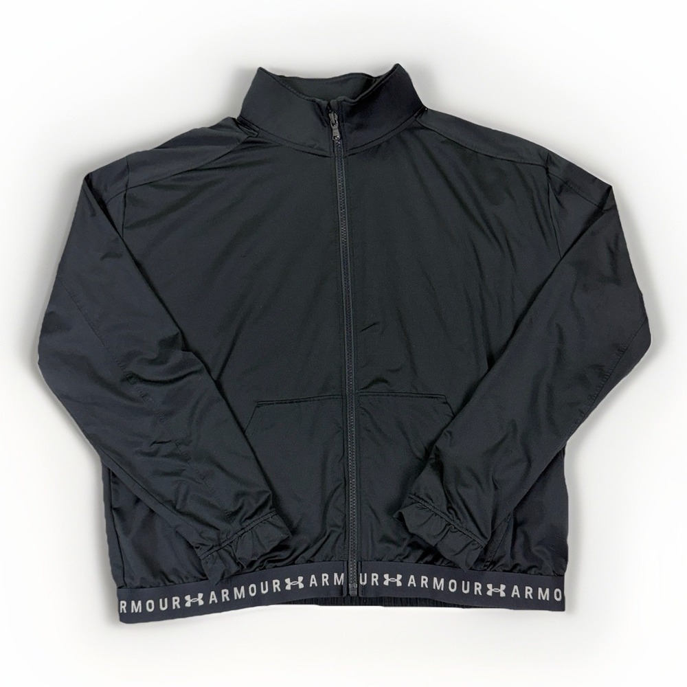 Under Armour Women's XL Black Training Jacket Full Zip Mesh Vent Wordmark Hem‎